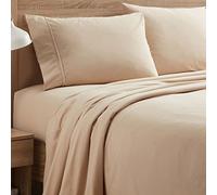 Sweet Home Collection Lenzuola di flanella calda e accogliente con tasca profonda traspirante per tutte le stagioni, set di biancheria da letto con montatura, piatta e federa, regina, beige