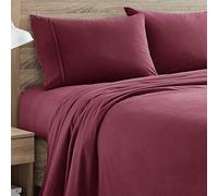 Sweet Home Collection Lenzuola di flanella calde e accoglienti, con tasca profonda traspirante, per tutte le stagioni, set di biancheria da letto con angoli, piatto e federe, completo, bordeaux