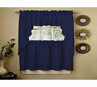 Sweet Home Collection Opaque Rib Cord Kitchen Curtains Swag Pair, Ribcord Navy
