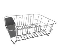 Sweet Home Collection Set di 2 scolapiatti e portaposate, compatto per lavello con rivestimento in gomma, organizer salvaspazio da cucina per piatti, tazze, ciotole e utensili nel lavandino, grigio