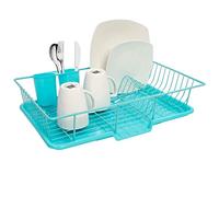 Sweet Home Collection - Set di 3 scolapiatti con vassoio e porta utensili, 30,5 x 48,3 x 12,7 cm, Turquoise, 12" x 19" x 5"
