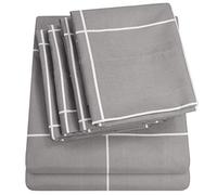 Sweet Home Collection Set di lenzuola per letto king size, 6 pezzi, collezione Supreme 1500, in microfibra spazzolata fine, con tasca profonda, 2 federe extra, motivo a finestra, colore: grigio