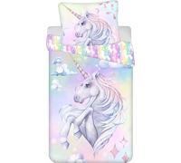 Sweet Home Copripiumino Reversibile Unicorno, Cotone, Singolo 140 x 200 cm, e Federa 70 x 90 cm, Design Arcobaleno Pastello