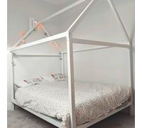 Sweet Home From Wood Letto a casetta in stile Montessori in legno massello, Struttura letto per bambini (Bianco, 200x120cm)