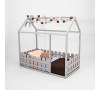 Sweet Home From Wood Letto Montessori a terra con sponde rimovibili - Letto a forma di casa per bambini piccoli e ragazzi (Grigio, 200x150cm)