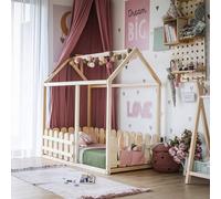 Sweet Home From Wood Letto Montessori a terra con sponde rimovibili - Letto a forma di casa per bambini piccoli e ragazzi (Legno di betulla, 140x70cm)