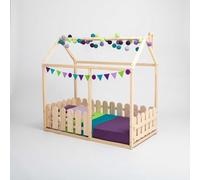 Sweet Home From Wood Letto Montessori a terra con sponde rimovibili - Letto a forma di casa per bambini piccoli e ragazzi (Legno di betulla, 190x90cm)