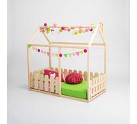 Sweet Home From Wood Letto Montessori a terra con sponde rimovibili - Letto a forma di casa per bambini piccoli e ragazzi (Legno di pino, 190x90cm)