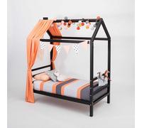 Sweet Home From Wood Letto Montessori casetta, Letto casetta bambini, Letto casetta con barriere (Nero, 200x90cm)