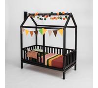 Sweet Home From Wood Letto Montessori, letto casetta per bambini piccoli, letto capanna per bambini (Nero, 200x90cm)