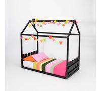Sweet Home From Wood Struttura letto a terra con testiera, Struttura letto a casetta per bambini, Struttura casetta (Nero, 200x140cm)