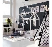 Sweet Home From Wood Struttura letto a terra con testiera, Struttura letto a casetta per bambini, Struttura casetta (Bianco, 190x135cm)