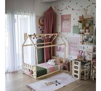 Sweet Home From Wood Struttura letto a terra con testiera, Struttura letto a casetta per bambini, Struttura casetta (Legno di betulla, 200x150cm)