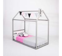 Sweet Home From Wood Struttura per letto a terra in legno massello Letto a casetta per bambini (Grigio, 200x140cm)