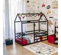 Sweet Home From Wood Struttura per letto a terra per bambini, Letto a forma di casetta, Struttura per letto in stile Montessori (Nero, 200x120cm)