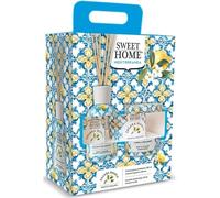 Sweet Home Mediterranea Set Regalo Zagara Bianca Profumatore Ambiente Con Bastoncini in Fibra 100 Ml e Candela Profumata 110 Gr