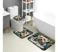 Sweet Home - Set di 3 tappetini da bagno con design a forma di cane carino, assorbente, antiscivolo, lavabile, decorazione per la casa