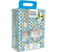 Sweet Home Mediterranea Set Regalo Zagara Bianca Profumatore Ambiente Con Bastoncini in Fibra 100 Ml e Candela Profumata 110 Gr