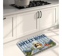 Sweet Home, Tappetini da cucina per pavimento, blu, ortensia vintage, rustici, morbidi, imbottiti, confortevoli, lavabili, antiscivolo, decorativi, per lavelli da cucina, lavanderia e bagno, 50 x 79