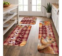 Sweet Home, Tappetini da cucina per pavimento, motivo rustico a scacchi, morbidi, imbottiti, confortevoli, lavabili, antiscivolo, decorativi, per lavelli da cucina, lavanderia, bagno, 3 pezzi