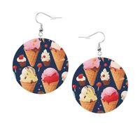 Sweet Ice Cream - Orecchini rotondi in pelle PVC stampata su entrambi i lati, con ganci placcati in argento 925, taglia unica, argento Sterling e pietra dorata, One Size, Argento sterling, Pietra