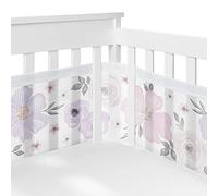 Sweet Jojo Designs + BreathableBaby Lavanda Viola Boho Floreale Ragazza Traspirante Mesh Culla Liner Bambino Neonato Grigio Bohemian Farmhouse Shabby Chic Rose Lily Acquerello Fiore Elegante Grigio