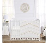 Sweet Jojo Designs - Set di biancheria da letto per culla in stile bohémien, 4 pezzi, tinta unita, beige, panna, bianco, casetta chic unisex, minimalista, in cotone macramé
