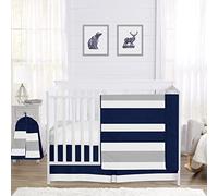 Sweet Jojo Designs - Set di biancheria da letto per culla, motivo a righe, colore: blu e grigio