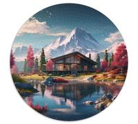 Sweet LandscapeJigsaw Puzzles 1000 Pieces for Adults Round Log CabinCreative Challenging Puzzle Toy1000pcs (67.5x67.5cm)