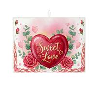 Sweet Love - Tappetino scolapiatti per bancone della cucina, con motivo floreale e cuore, assorbente, design romantico ad acquerello, per bancone della cucina, protezione da bar, 45 x 61 cm
