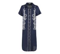 Sweet Miss Abito donna a maniche corte in misto lino con ricami - blu