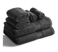 Sweet Needle Set di asciugamani - 2 asciugamani da bagno, 2 asciugamani e 2 salviette, uso quotidiano 500 g/m² filato ad anello, altamente assorbente per bagno, nero (confezione da 6)