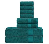 Sweet Needle Set di asciugamani di lusso in cotone - 2 asciugamani da bagno, 2 mani e 4 lavamani/viso - 500 g/mq, doppie cuciture, orlo resistente, verde acqua (8 pezzi)