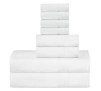 Sweet Needle Set di asciugamani di lusso in cotone - 2 asciugamani da bagno, 2 mani e 4 lavamani/viso - 500 g/m², doppie cuciture, orlo resistente, bianco (8 pezzi)