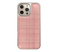 Sweet Plaid Epossidico Custodia per iPhone 17 Pro Max/16/15 Pro/14/13, Cover Posteriore Rigida Antiurto Galvanizzata Rosa