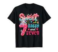 Sweet Sassy e Seven 7th Bday Unicorn Che mangiano Ciambelle Maglietta