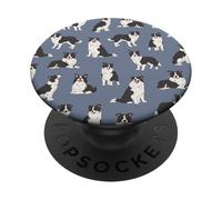 Sweet Shadows - Border Collie bianco e nero in denim blu PopSockets PopGrip Adesivo