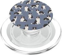 Sweet Shadows - Border Collie bianco e nero in denim blu PopSockets PopGrip per MagSafe