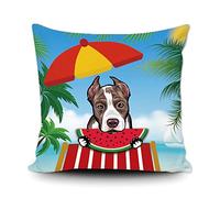 Sweet Summer Time Anguria - Federa per cuscino per cani, motivo pitbull, motivo palme, spiaggia, divertente, in tela, 20 x 20 cm
