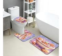 Sweet Treats - Set di 3 tappetini da bagno colorati assorbenti antiscivolo a forma di U, lavabili, in flanella ad asciugatura rapida, colori pastello