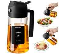 SWEET VIEW 2 in 1 Spruzzatore Olio e Dosatore Olio, 470ml Spruzzino Olio Per Friggitrice Aria, Bottiglia di olio d'oliva in vetro per cucina, insalata e barbecue (Nero)