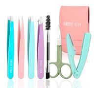 SWEET VIEW 7 pezzi pinzetta sopracciglia professionalepinzetta per sopracciglia per donna e uomo per viso, sopracciglia, mento, peli incarniti (Miticolore)