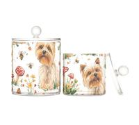 Sweet Yorkshire Terrier - Organizer per caramelle in plastica trasparente con coperchio, per tamponi di cotone, tamponi di cotone, filo interdentale, graffette, confezione da 2