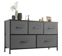 Sweetcrispy Cassettiera, credenza soggiorno per camera da letto con 5 cassetti in tessuto, con piedini regolabili, grigio