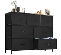Sweetcrispy Cassettiera, credenza soggiorno per camera da letto con 7 cassetti in tessuto, con piedini regolabili, colore nero