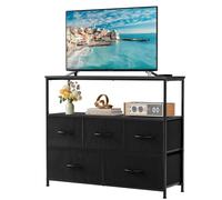 Sweetcrispy Cassettiera per camera da letto, supporto TV per TV da 45 pollici, mobiletto in tessuto a 5 cassetti con ripiani aperti, consolle, centro intrattenimento e organizer per armadi per mobili