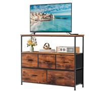 Sweetcrispy Comò per camera da letto, supporto TV, mobiletto portaoggetti in tessuto a 5 cassetti con ripiani aperti, tavolo consolle, centro intrattenimento e organizer per mobili da soggiorno