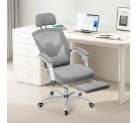 Sweetcrispy Ergonomic Office Chair Ufficio reclinabile con poggiapiedi, Sedia per Computer con Schienale Alto in Rete con Ruote, Metallo, Grigio