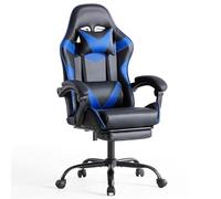 Sweetcrispy Sedia da gaming, con poggiapiedi, poggiatesta lombare, ergonomica, in policarbonato, altezza regolabile, colore blu