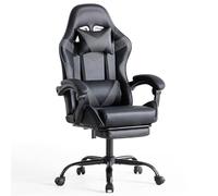 Sweetcrispy Sedia da gaming, con poggiapiedi, poggiatesta lombare, ergonomica, in policarbonato, altezza regolabile, colore grigio